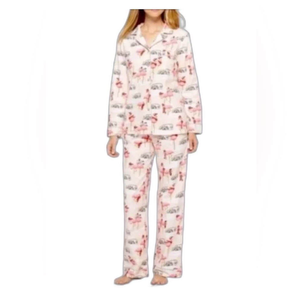 Nick & Nora Pajama Set Flannel Pink Flamingo Airstream Camper Womens Size Large